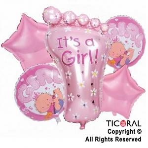 SET DE GLOBOS METALIZADO IT�S A GIRL PIECITO 5 UNIDADES